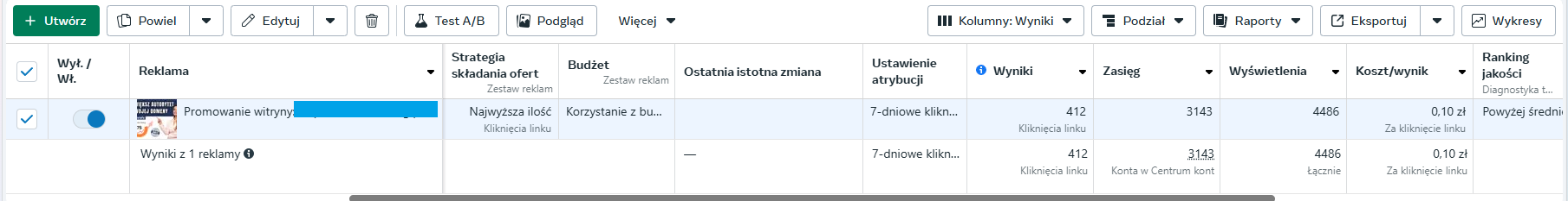 meta-menadzer screen z menadżera reklam facebook
